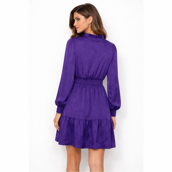 Lucky Brand Purple Satin Smocked Waist Tiered Mini Dress Medium NWT - Picture 2 of 8